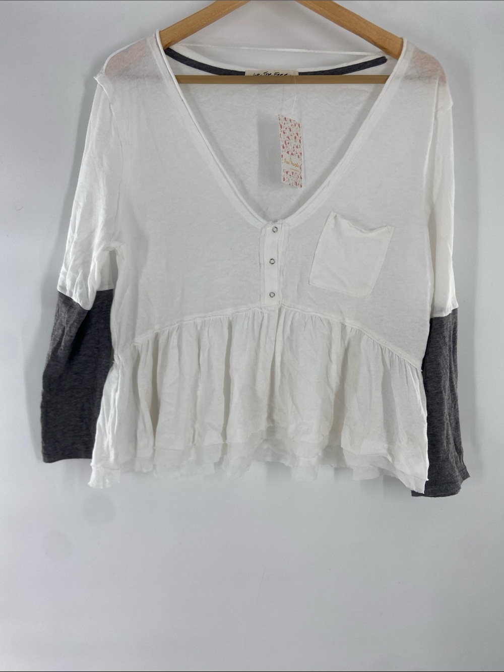 Free People Ivory Combo Heart of Mine Colorblock Long Sleeve Top Size L NWT